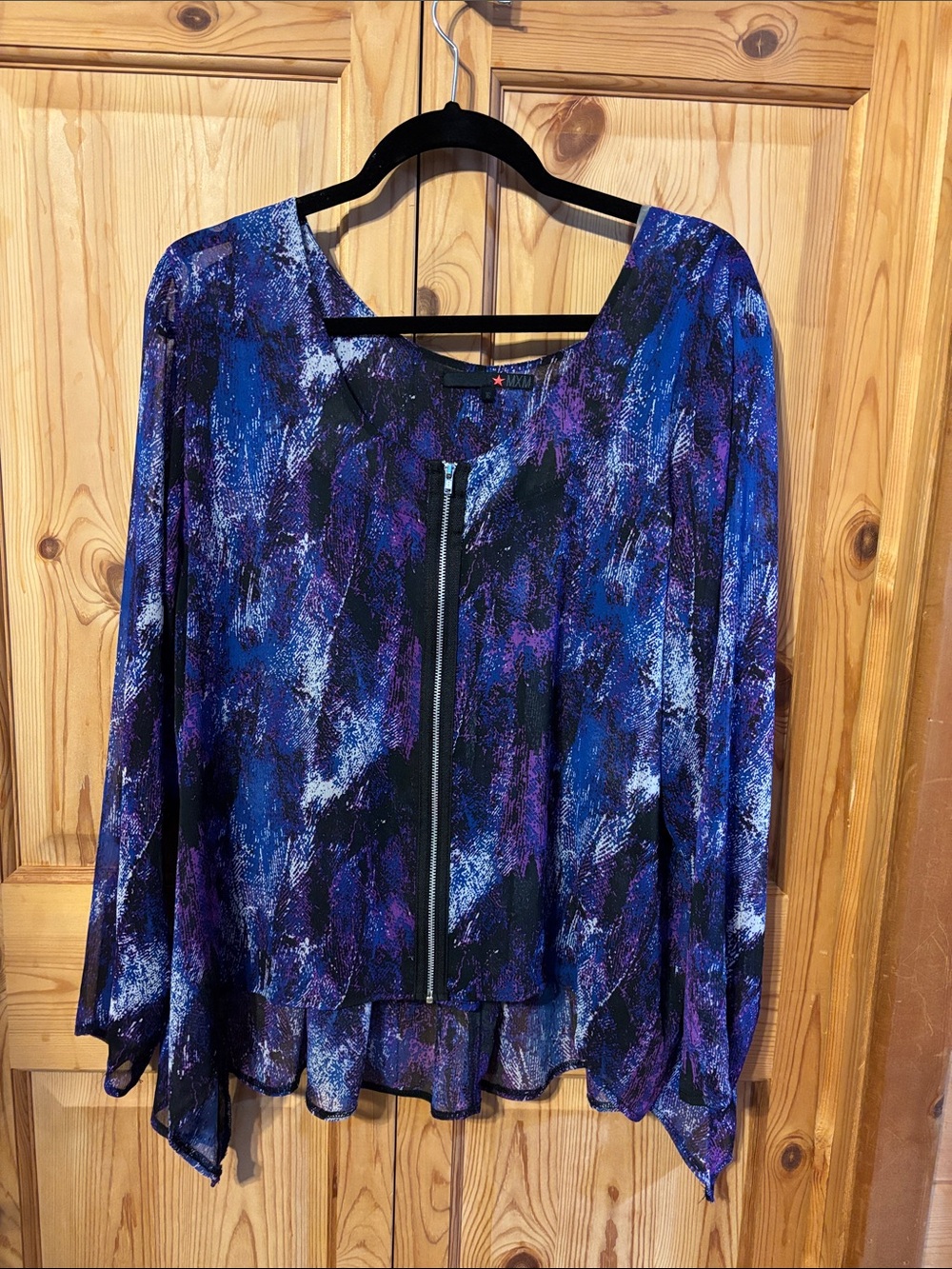 MXM Abstract Blue & Purple Zip-Front Blouse